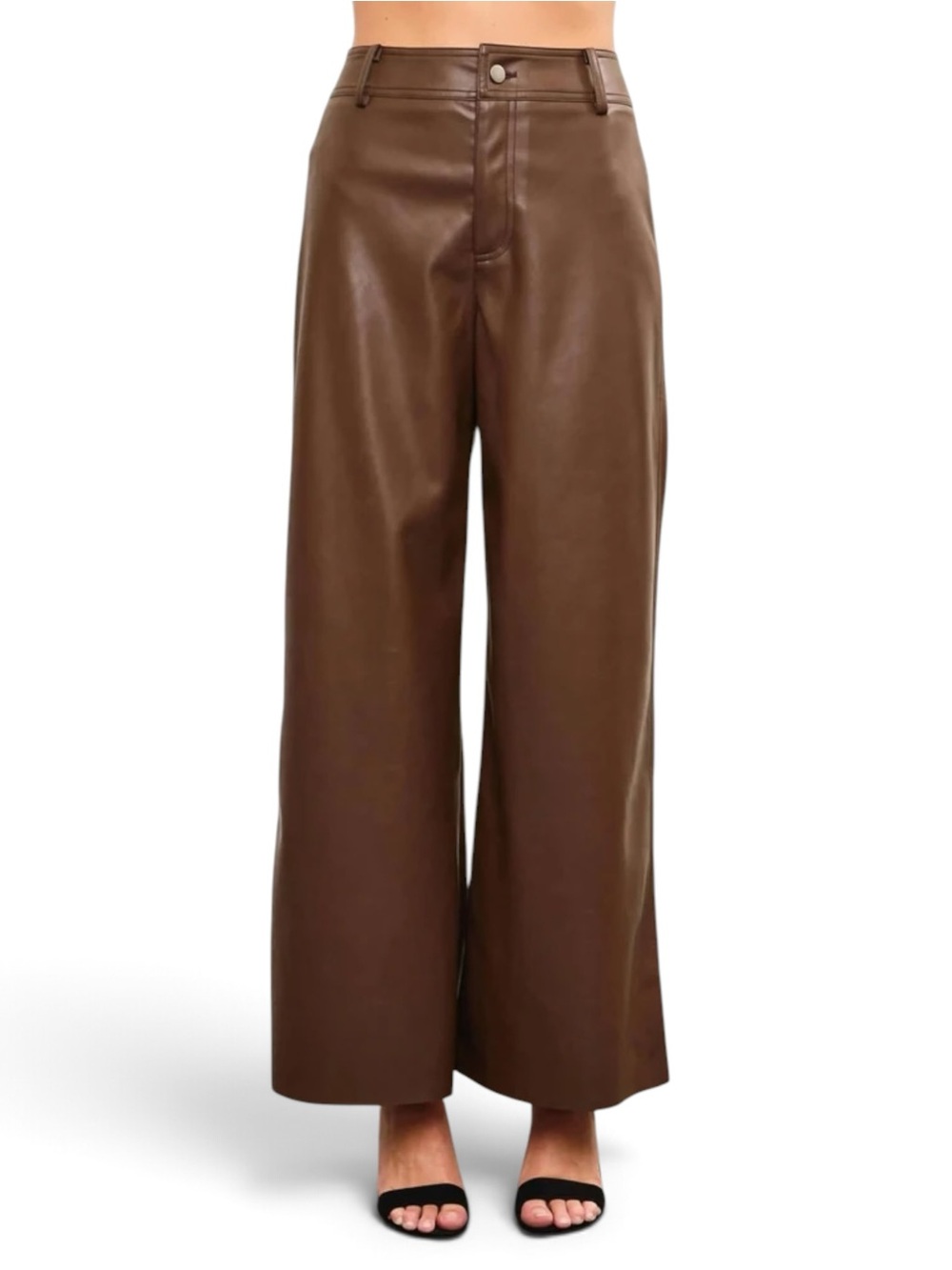 Women’s Wide-Leg Faux Leather Pants Chocolate Brown Size M NWOT